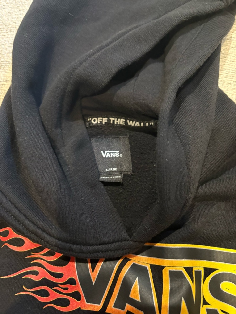 Vans Black Hoodie with Red and Yellow Flame Logo - Picture 3 of 4